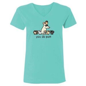 You Da Pom Ladies V-neck MEDIUM Short Sleeve CHILL BLUE T-shirt NWT